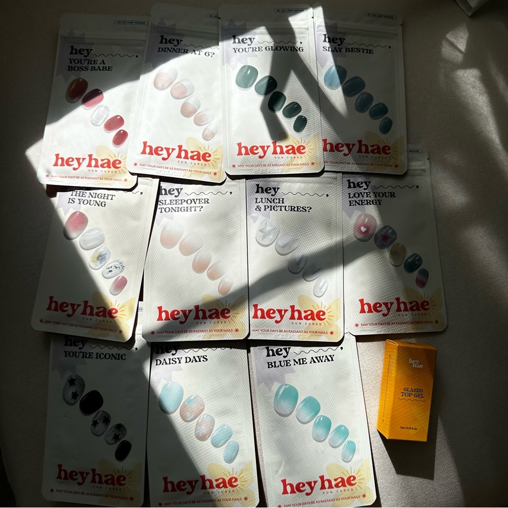 Heyhae Semi Cured Gel Nail Strips 11 sets + Top coat Mega Bundle Kbeauty Viral